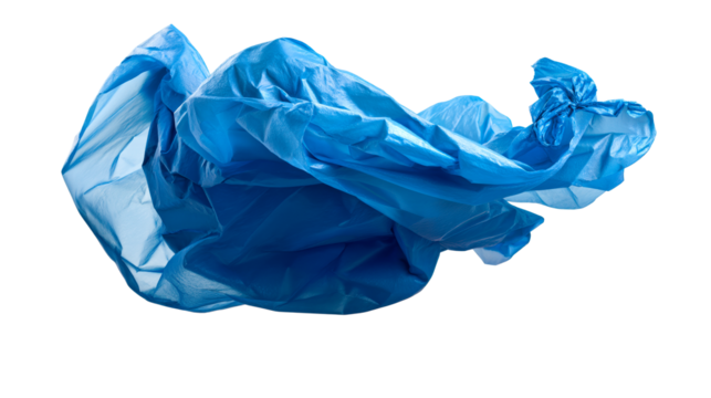 Blue fabric fluttering in air isolated on white background