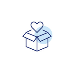 Open box and heart. Delivery with care. Shipment packed with love. Loyalty gifts. Pixel perfect, editable stroke vector icon