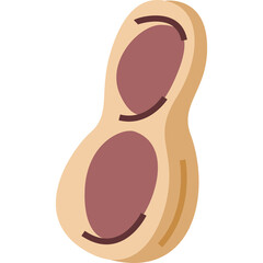 Stylized Peanut Illustration with Two Halves and Visible Kernels Isolated on Transparent Background