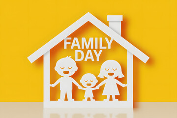 minimal family day illustration with parents child and home symbol