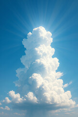 Towering Cumulus Cloud with Sun Rays – Summer Sky Background