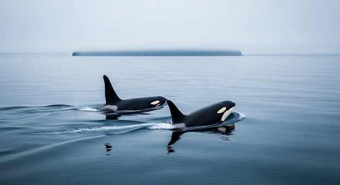 Orcas Swimming in the Ocean - A Majestic Marine Encounter.