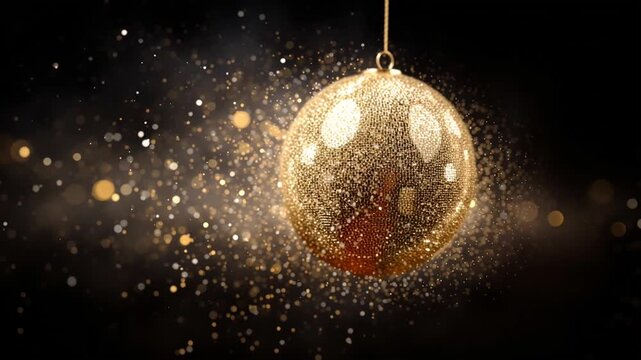 Magical golden Christmas ornament decoration for festive New Year celebration background with shimmering glitter and joyful elegant bokeh light