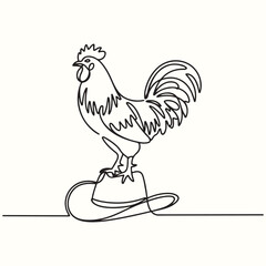 Continuous Line Art Rooster Illustration Perched on a Cowboy Hat, Minimalist Design for Print, Decor, Logo