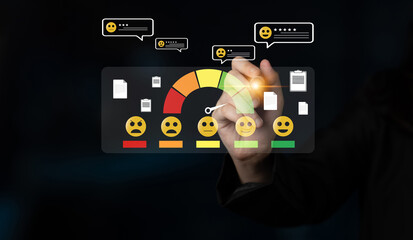 A concept of customer feedback analysis and satisfaction reporting. A dashboard for reviewing user comments, ratings, and overall satisfaction scores. Motif
