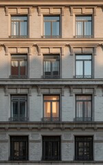 Symmetrical Three-Story Building Facade with Nine Windows