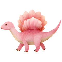 A cute pink watercolor dinosaur with petal like fins on its back isolated on a white background