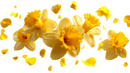 Yellow Daffodil Flowers Falling in Air
