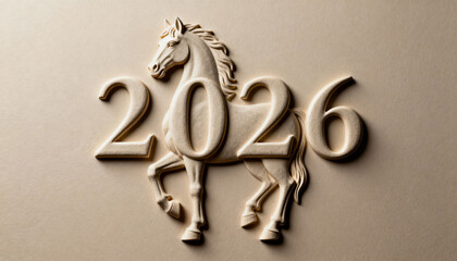 Elegant Embossed Year of the Horse 2026 Zodiac Art. Horse for Year 2026 Celebration