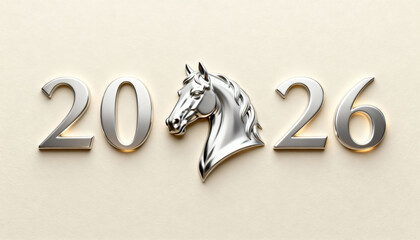 Metallic Horse 2026 Embossed Composition. Horse for Year 2026 Celebration