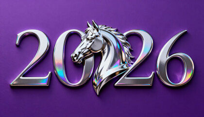 Metallic Horse 2026 Embossed Composition, Horse for Year 2026 Celebration