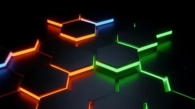 Abstract blue digital technology background with geometric hexagon and cube shapes vector illustration