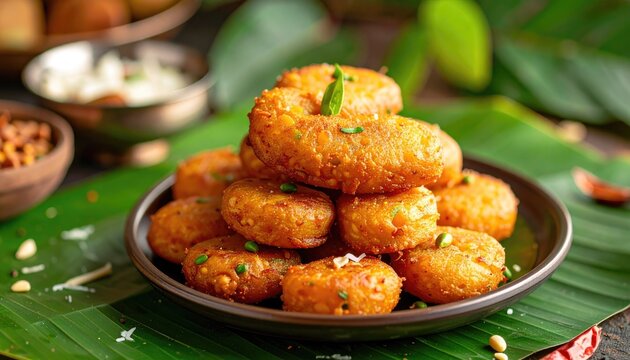 Authentic Indian Cham Cham Cylindrical Cottage Cheese Sweets in Pastel Colors Arranged Artfully on a Banana Leaf Plate with Subtle Green Garnish