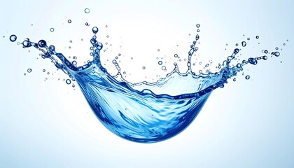 Clear Blue Water Splash Frozen in Motion Against a Soft White Background Creating an Abstract Dynamic Liquid Shape