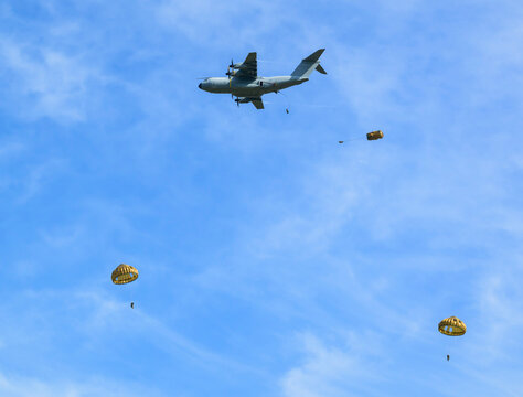 Airbus C295 Polish Air Force transport plane during NATO parachute exercise
