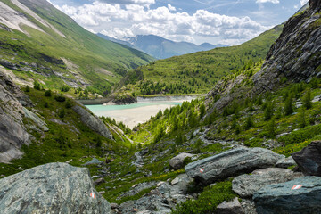 High Alpine Trail Overlooking Grossglockner Glacier Lake in Austria