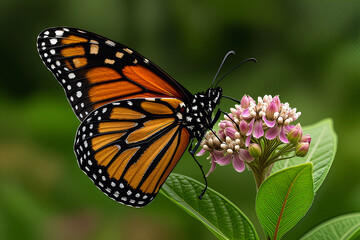 Majestic Monarch Butterfly Perched on Pink and White Milkweed Flowers