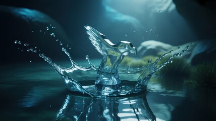 Dynamic water splash frozen in time with blue and green hues