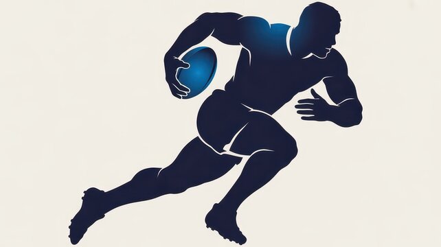 Silhouette of a muscular rugby player running with the ball - Powered by Adobe