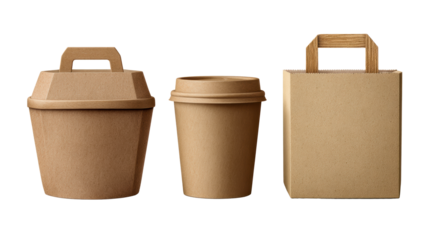 Paper Carryout Containers and Coffee Cup Set