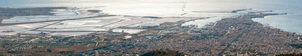 Panorama of the city of Trapani from Erice, Sicily, Italy.