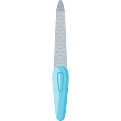 Silver Metal Nail File with Light Blue Handle and Transparent Background