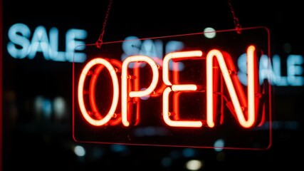bright red open sign in store window