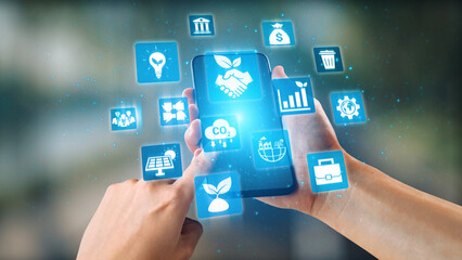 ESG icons show environmental impact, social responsibility, and corporate governance. ESG drives sustainability, ESG investment, ESG reporting, and business growth. Gist