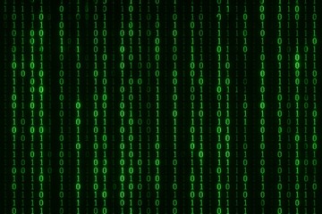 Binary code digital background with glowing green numbers in matrix style on dark backdrop illustrating futuristic data technology concept. Ai generative