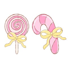 Cute Pink Pastel Christmas Candy and Lollipop Illustration