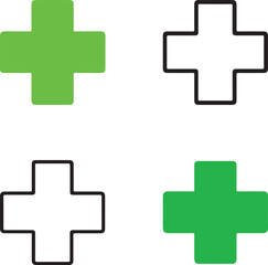 Obraz premium Isolated medical cross icon set, healthcare hospital medical symbols, editable black vector, solid black line outline filled minimal thin stroke, emergency aid medical icons for buyers