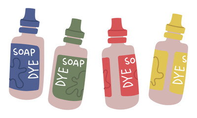 set of multicolored soap paint jars. vector multicolored flat illustration. An artistic design element for creative projects, packaging, cosmetics, or stationery. Perfect for printing, online use
