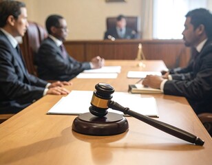 Legal proceedings captured in a courtroom with a gavel prominent