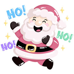 Kawaii Santa Claus character with joyful expression, celebrating holiday season