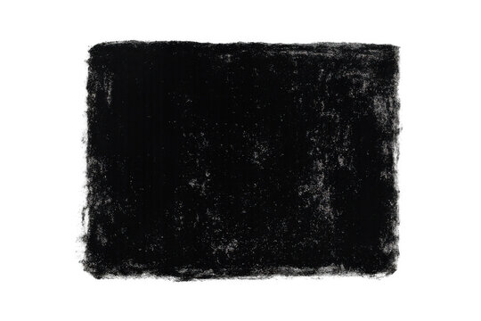 Black chalk rectangle stroke with grunge texture. Transparent background offering a distressed artistic element