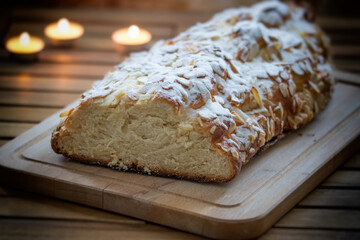 Traditional Czech Christmas cake, Vanocka, delicious breakfast for whole family full of nuts and almonds