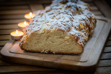 Traditional Czech Christmas cake, Vanocka, delicious breakfast for whole family full of nuts and almonds