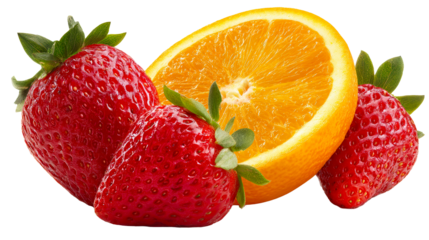 Ripe strawberries and orange slice composition