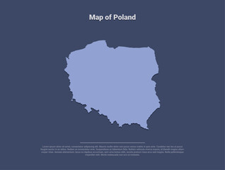 Map of Poland, minimalistic silhouette in soft blue on dark background