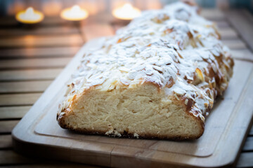 Traditional Czech Christmas cake, Vanocka, delicious breakfast for whole family full of nuts and almonds