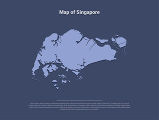 Map of Singapore, minimalistic silhouette in soft blue on dark background
