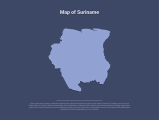 Map of Suriname, minimalistic silhouette in soft blue on dark background