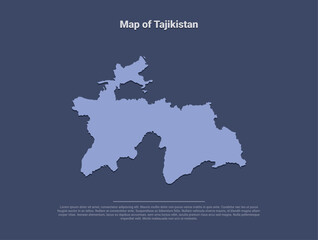 Map of Tajikistan, minimalistic silhouette in soft blue on dark background