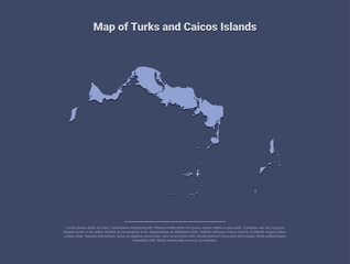Map of Turks and Caicos Islands, minimalistic silhouette in soft blue on dark background