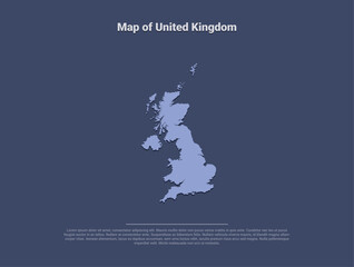 Map of United Kingdom, minimalistic silhouette in soft blue on dark background