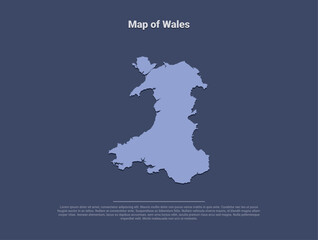 Map of Wales, minimalistic silhouette in soft blue on dark background