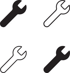 Isolated wrench icon set, repair maintenance tool wrench symbols, editable black vector, solid black line outline filled minimal thin stroke, mechanic hardware wrench icons for tool buyers
