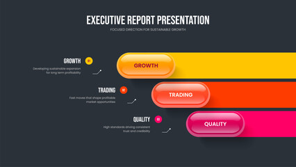 Service Strategy 3 Element Infographic Slide Template. Project Development Three Step Diagram Frame Layout. Consulting Proposal Presentation Design Vector Illustration.