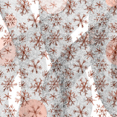 A card with fir branches, confetti, and hand-painted snowflakes