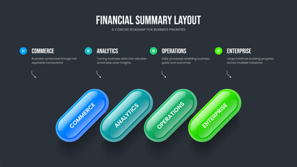 Visual Report Four Option Diagram Slideshow Layout. Business Proposal Presentation Design Vector Illustration. Digital Planning 4 Step Infographic Slide Template.